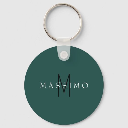Professioneel Monogram Grijs Blauw Uw Naam Sleutelhanger (Voorkant)