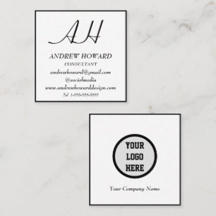 Professioneel Monogram Logo Masculine Zwart Vierkante Visitekaartje