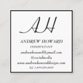 Professioneel Monogram Logo Masculine Zwart Vierkante Visitekaartje (Voorkant)