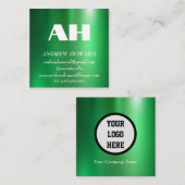 Professioneel Monogram Logo Metaalgroen Vierkante Visitekaartje (Voorkant / Achterkant)