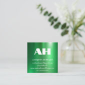 Professioneel Monogram Logo Metaalgroen Vierkante Visitekaartje (Staand voorkant)