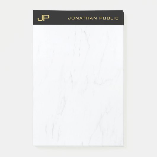 Professioneel Monogram Zwart Goud Marmer Elegant Post-it® Notes (Voorkant)