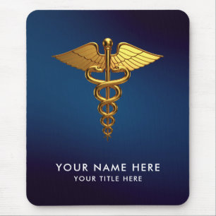 Professioneel Navy Blauw Gouden Caduceus Medisch Muismat
