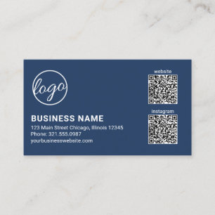 Professioneel Navy Blauwe Logo QR Code Modern Visitekaartje