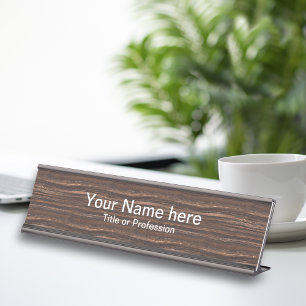 Professioneel ontworpen houten look bureau naambordje
