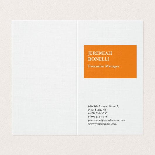 Professioneel oranje witte minimalistische zijde visitekaartjes (Buitenkant ongevouwen)