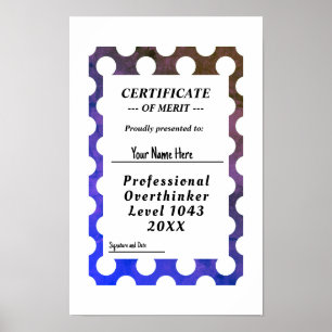 Professioneel overdenker certificaat award poster