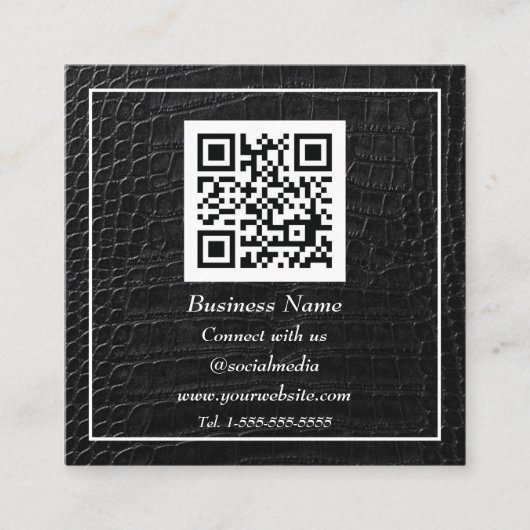 Professioneel QR Code Scannable Zwart Leer Vierkante Visitekaartje (Voorkant)