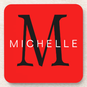 Professioneel rood zwart monogram Jouw naam Bier Onderzetter