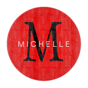 Professioneel rood zwart monogram Jouw naam Snijplank