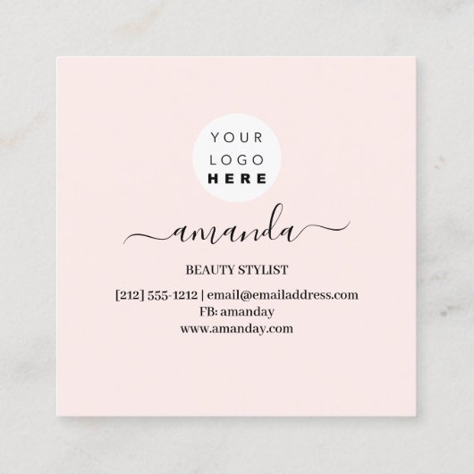 Professioneel schoonheidsspel Logo Roze MInimalism Vierkante Visitekaartje (Achterkant)