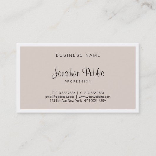 Professioneel stijlvol beige modern script visitekaartje (Voorkant)