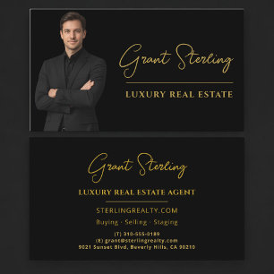 Professioneel vastgoed zwart goud script luxe  visitekaartje
