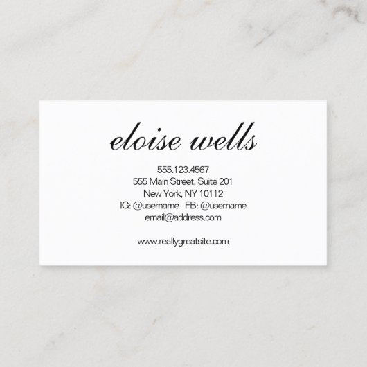 Professioneel vet script zwart en wit visitekaartje (Achterkant)