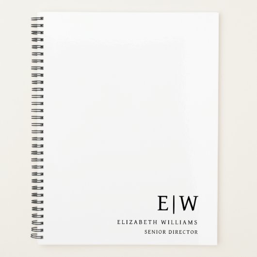 Professioneel Zakelijk Wit Monogram Initiaal Planner (Voorkant)