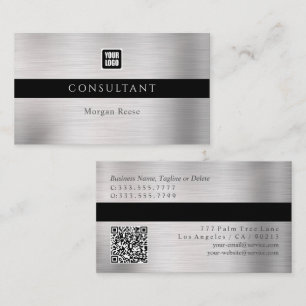 Professioneel zilver, minimaal, Logo, QR-code Visitekaartje