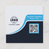 Professioneel Zwart Blauw voegt uw Logo QR-code Bu Vierkante Visitekaartje (Voorkant)