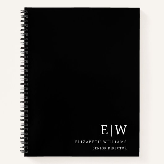 Professioneel zwart en wit monogram initiaal notitieboek (Voorkant)