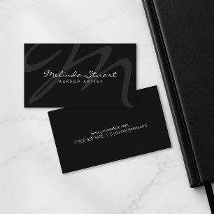 Professioneel Zwart Modern Monogram en Naam Visitekaartje