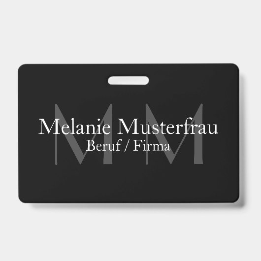 Professioneel zwart monogram badge dienst (Voorzijde)