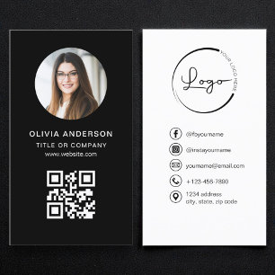 Professioneel Zwart QR-code Sociaal Media Fotokaar Visitekaartje