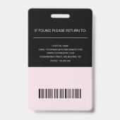 Professioneel zwart & roze verpleegster ID-badge Badge (Achterkant)