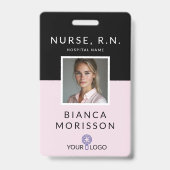 Professioneel zwart & roze verpleegster ID-badge Badge (Voorzijde)