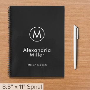 Professioneel zwart wit elegant monogram notitieboek