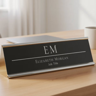 Professioneel Zwart Wit Modern Minimaal Monogram Bureau Naambordje