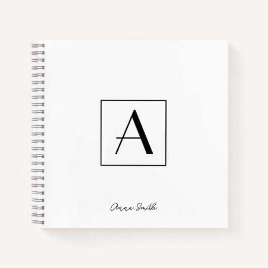 Professioneel zwart-wit monogram initiaal script notitieboek (Voorkant)