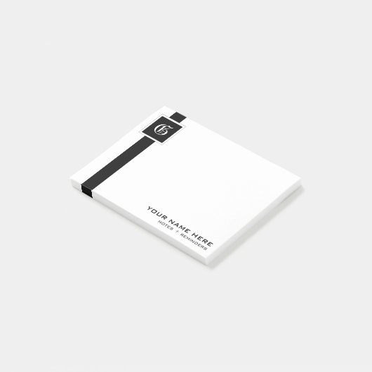 Professioneel zwart-wit Stripe monogram Post-it® Notes (Schuin)