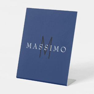 Professioneel Zwarte Monogram Blauwe Uw Naam Reclamebord Met Voetstuk