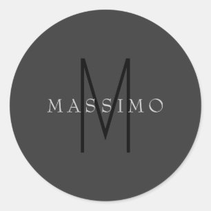 Professioneel Zwarte Monogram Grijs Uw Naam Ronde Sticker