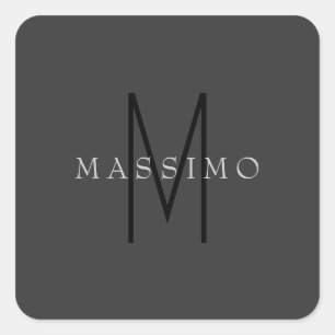 Professioneel Zwarte Monogram Grijs Uw Naam Vierkante Sticker