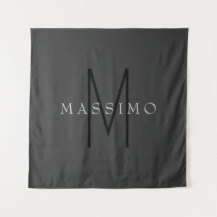 Professioneel Zwarte Monogram Grijs Uw Naam Wandkleed