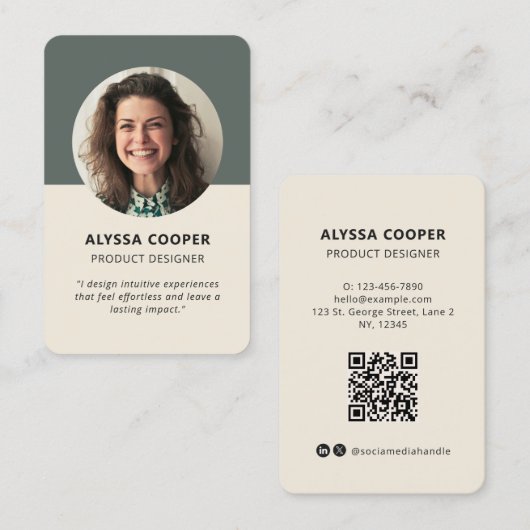 Professionele Aangepaste Foto QR Code Groen Profie Visitekaartje (Voorkant / Achterkant)