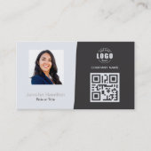Professionele aangepaste QRCode Foto Gray Business Visitekaartje (Voorkant)