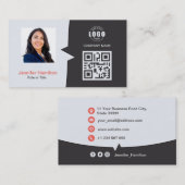 Professionele aangepaste QRCode Foto grijs rood Visitekaartje (Voorkant / Achterkant)