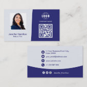 Professionele aangepaste QRCode Photo Blue Visitekaartje (Voorkant / Achterkant)