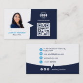 Professionele aangepaste QRCode Photo Dark Blue Bu Visitekaartje (Voorkant / Achterkant)