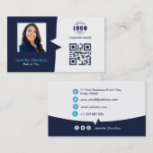 Professionele aangepaste QRCode Photo Dark Blue Bu Visitekaartje (Voorkant / Achterkant)