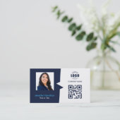 Professionele aangepaste QRCode Photo Dark Blue Bu Visitekaartje (Staand voorkant)