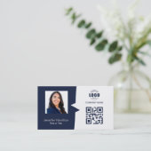 Professionele aangepaste QRCode Photo Dark Blue Gr Visitekaartje (Staand voorkant)