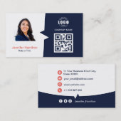 Professionele aangepaste QRCode Photo Dark Blue Re Visitekaartje (Voorkant / Achterkant)