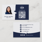 Professionele aangepaste QRCode Photo Dark Blue Visitekaartje (Voorkant / Achterkant)