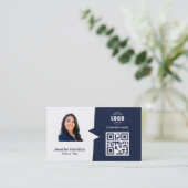 Professionele aangepaste QRCode Photo Dark Blue Visitekaartje (Staand voorkant)