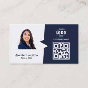Professionele aangepaste QRCode Photo Dark Blue Visitekaartje