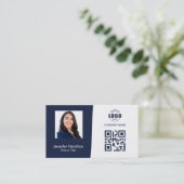 Professionele aangepaste QRCode Photo Dark Blue Visitekaartje (Staand voorkant)