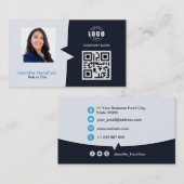 Professionele aangepaste QRCode Photo Navy Blue Bu Visitekaartje (Voorkant / Achterkant)