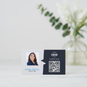 Professionele aangepaste QRCode Photo Navy Blue Bu Visitekaartje (Staand voorkant)